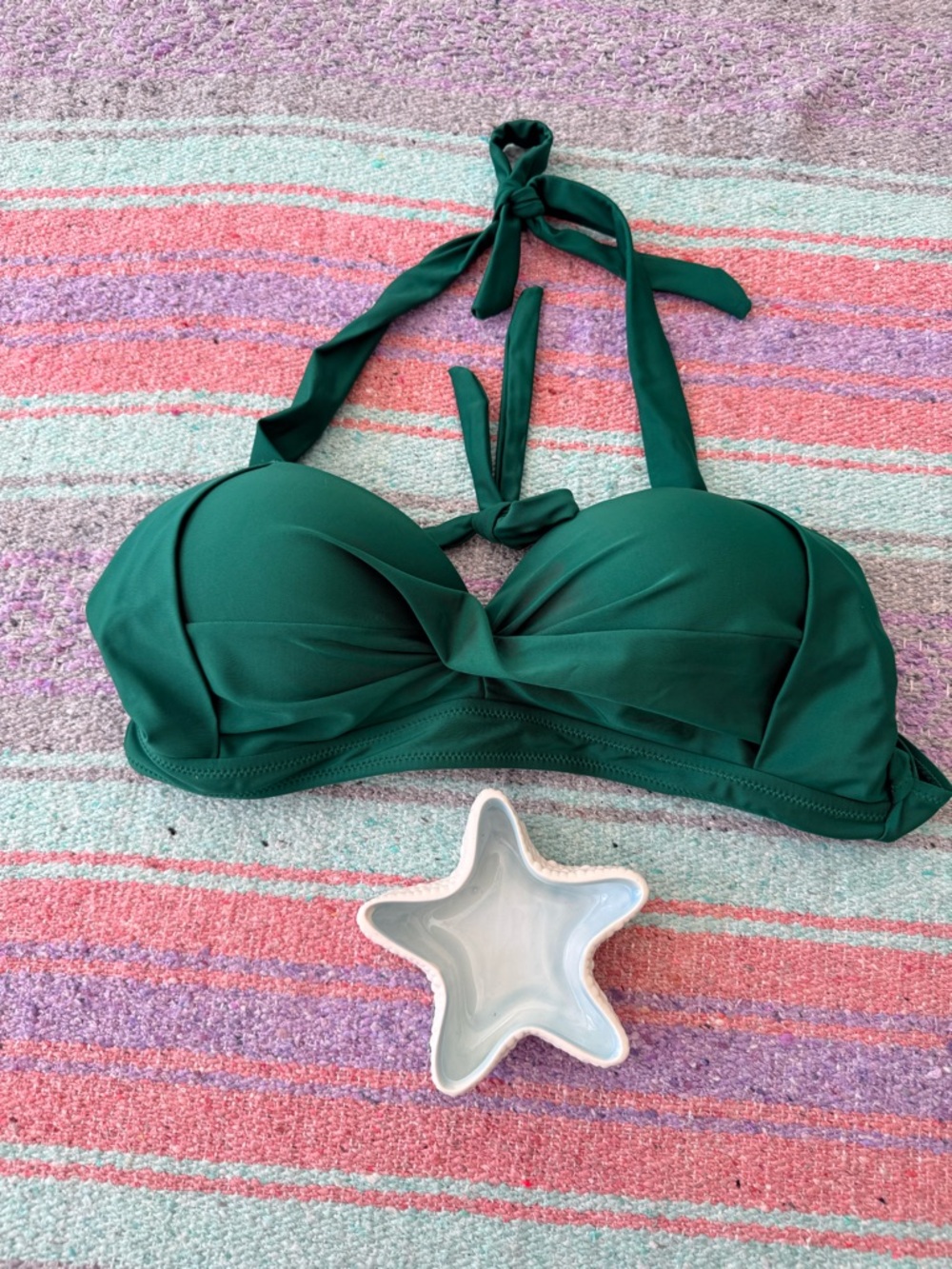 Green Twist Front Bikini Top 2XL Halter Strap Convertible